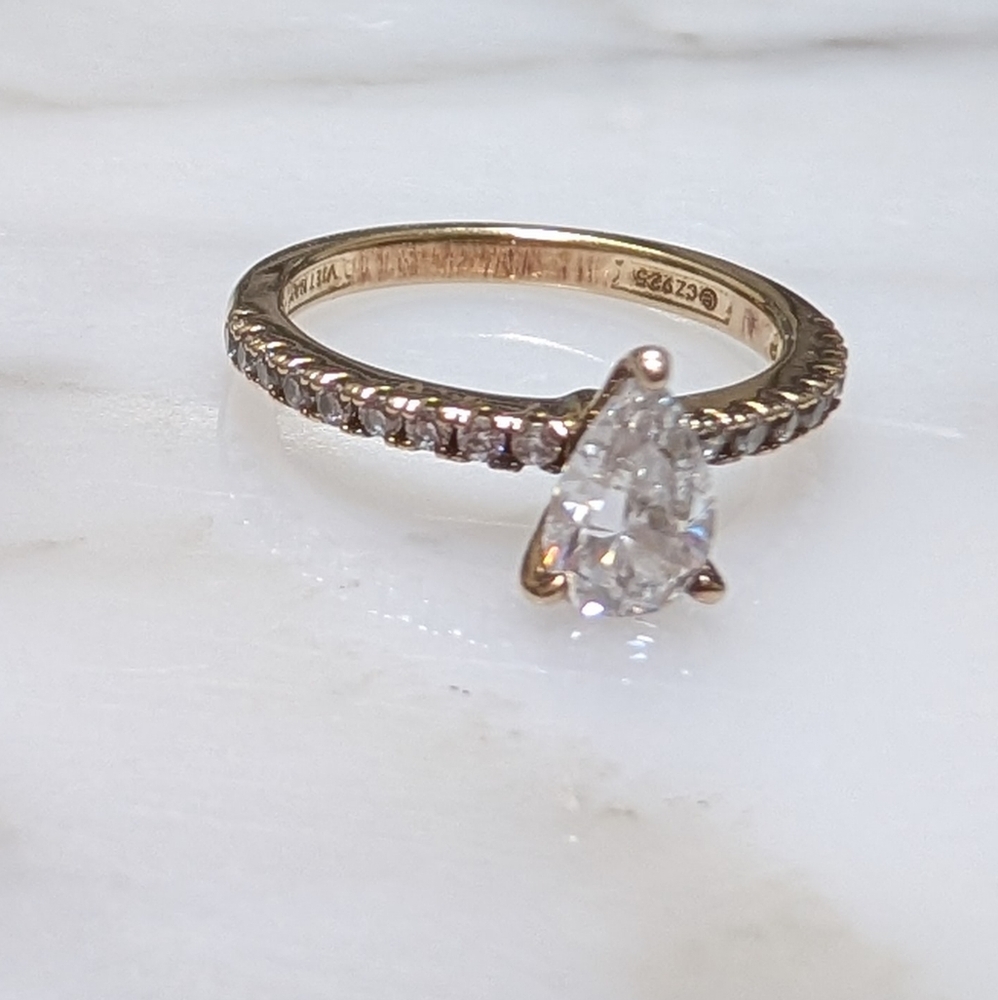 Diamonique By QVC 1 Carat Pear Ring With Gold Plated Over Sterling Silver Band